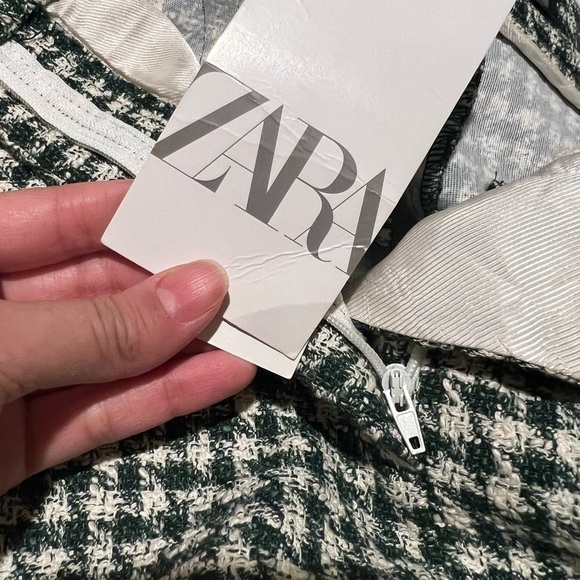 NWT ZARA High Waist Mini Flare Plaid Green Trousers Sz M - Picture 6 of 6
